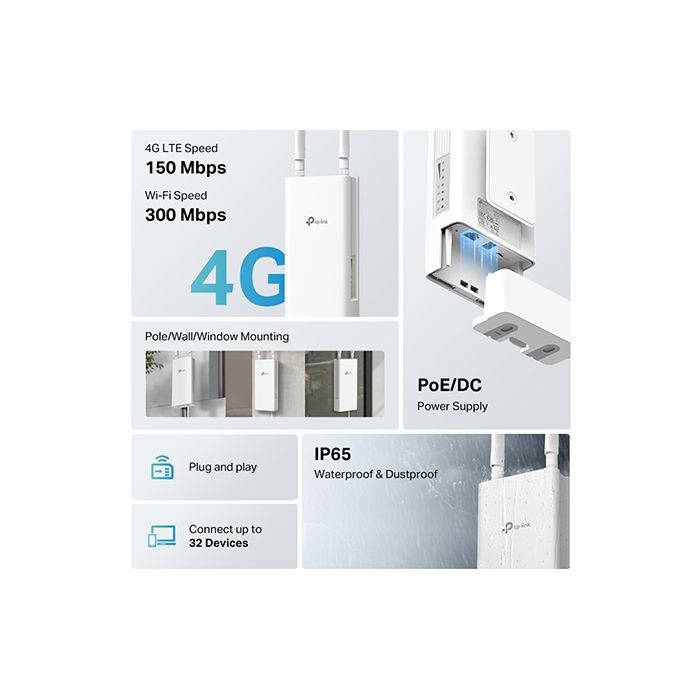 TP-Link Routeur 4G LTE 150Mbps Wifi N 300Mbps TL-MR100, modem 4G, Box 4G, 2 x SMA pour Antenne externe, 2 Ports Ethernet, Antennes amovibles, compatible tout opérateur
