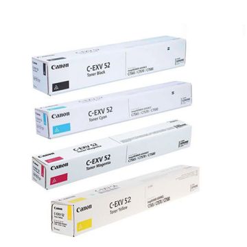 Canon C-EXV 52 Original Toner Cartridge 1 Set | Black | Cyan | Magenta | Yellow Full Set Multipack For Canon IRC2570i, IRC7565i, IRC7570i,  IRC7580i, DX C7765i, DX C7770i, DX C7780i Copiers