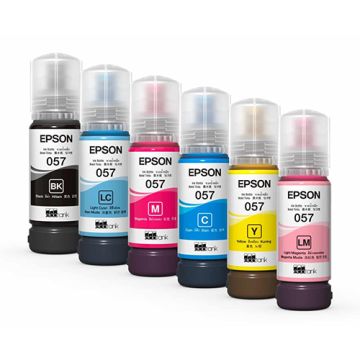 Epson 057 Original Ink Bottle 6-Color Set (Black, Cyan, Magenta, Yellow, Light Cyan, Light Magenta) Compatible With Epson Ecotank L8050, L18050, L8100, L8150w 