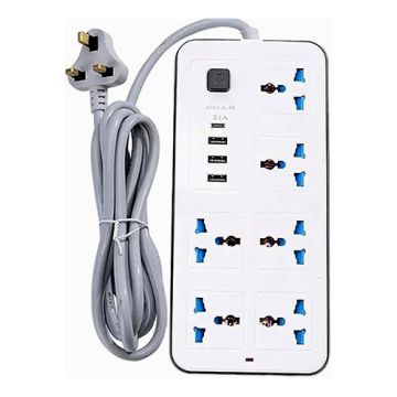 6 Way Plug Extension with USB - 6 Gang 2m Universal Power Strip with LED Indicator, Power Strip Surge Protected - Extension Lead USB, Ideal for Gaming, Home Office & Garage Black 