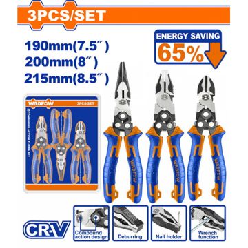 WadFow 3-Piece Compound Action Pliers Set – WPS0403 | Heavy-Duty Professional Hand Tool Kit