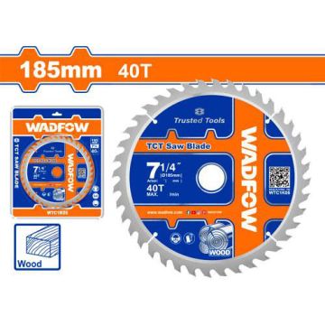 Wadfow WTC1K05 185mm TCT Saw Blade – 40T Professional Wood Cutting Blade with Arbor and Reduction Ring