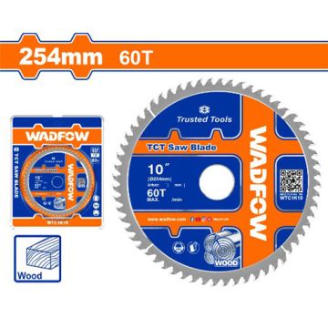 Wadfow WTC1K10 254mm TCT Saw Blade – 60T Ultra-Fine Wood Cutting Blade with Arbor & Reduction Rings