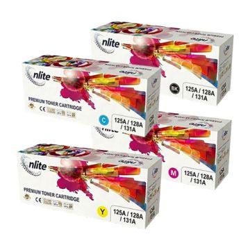Enlite 125A / 128A / 131A Compatible LaserJet Toner Cartridge Full Set Multipack (Black, Cyan, Magenta, Yellow) For HP Color LaserJet CP1215 / CP1515n / Pro 200 M251/M276 / CP1525 / CM1415 / CM1312 series and Canon i SENSYS LBP7100Cn / LBP7110Cw / MF628Cw