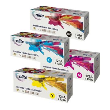 Enlite 126A / 130A Compatible LaserJet Toner Cartridge – Full Set Multipack (Black, Cyan, Magenta, Yellow) For HP Color LaserJet Pro CP1025 / CP1025nw, HP LaserJet Pro 100 Color MFP M175a / M175nw, HP TopShot LaserJet Pro M275, and HP Color LaserJet Pro M