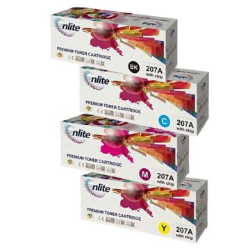 Enlite 207A (W2210A–W2213A) Compatible Toner Cartridge – Full Set Multipack (Black, Cyan, Magenta, Yellow) with Chip For HP Color LaserJet Pro M255dw, M255nw, and HP Color LaserJet Pro MFP M282nw, M283fdn, M283fdw printers 