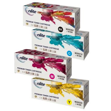 Enlite W2030X–W2033X / 415X High Yield Compatible LaserJet Toner Cartridge Full Set Multipack (Black, Cyan, Magenta, Yellow) For HP Color LaserJet Pro M454 series, HP Color LaserJet Pro MFP M479 series, and HP Color LaserJet Enterprise M455 / M480 printer