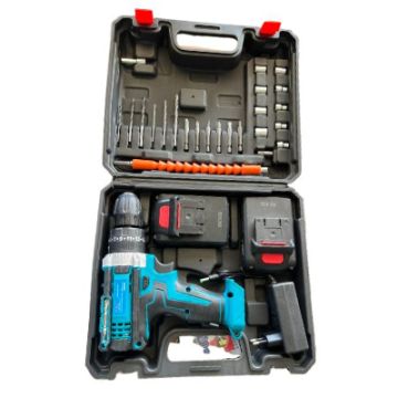 Rechargeable Cordless Electric Drill Machine with 12 Drill Bits Set – Portable Power Drill Kit for Home & DIY (Blue & Black)